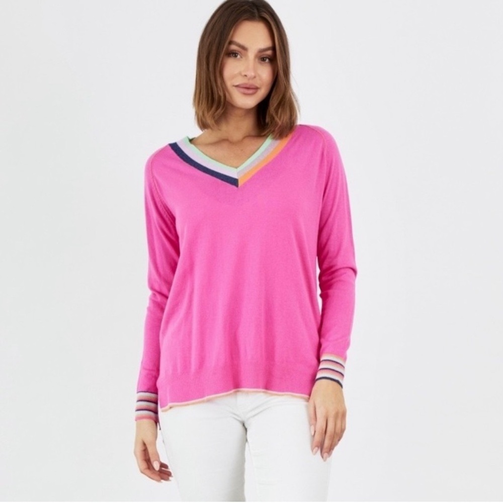 Cotton & Silk Stripe V-Neck Women's Sweater by Zaket & Plover
